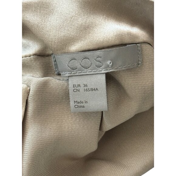 COS Short-Sleeve Satin Top Ruffle-Neck Metallic Beige Gold High-Neck EUR 36 / US - Picture 4 of 4